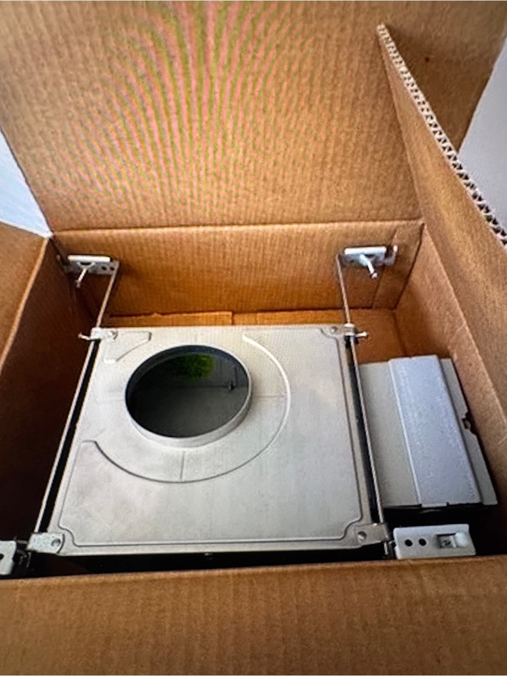 Ceiling Inline Vent Fan Housing — Gray Metal Duct Adapter
